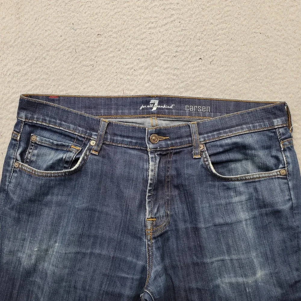 7 For All Mankind Carsen Jeans Mens 34 Blue Denim Distressed Modern Straight Leg